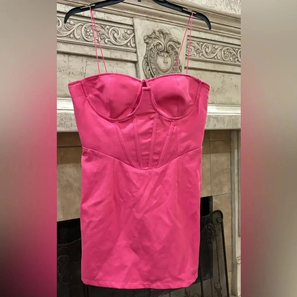 NWT Pretty Little Things Hot Pink Corset Bodycon Dress Size 10